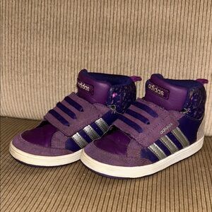 adidas Kids Purple and Silver High-Top Sneakers